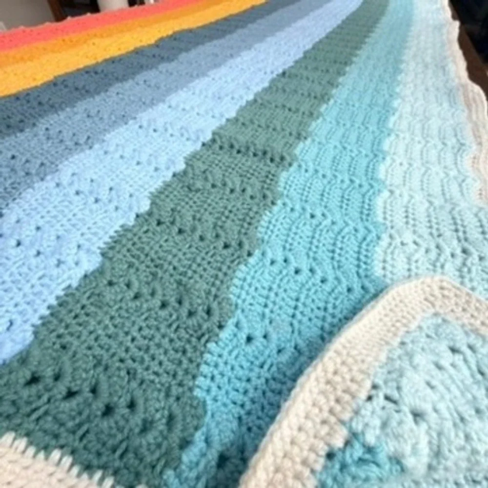 Handmade Rainbow Crochet‎ Afghan Blanket 92x78 Oversized Boho Bedspread